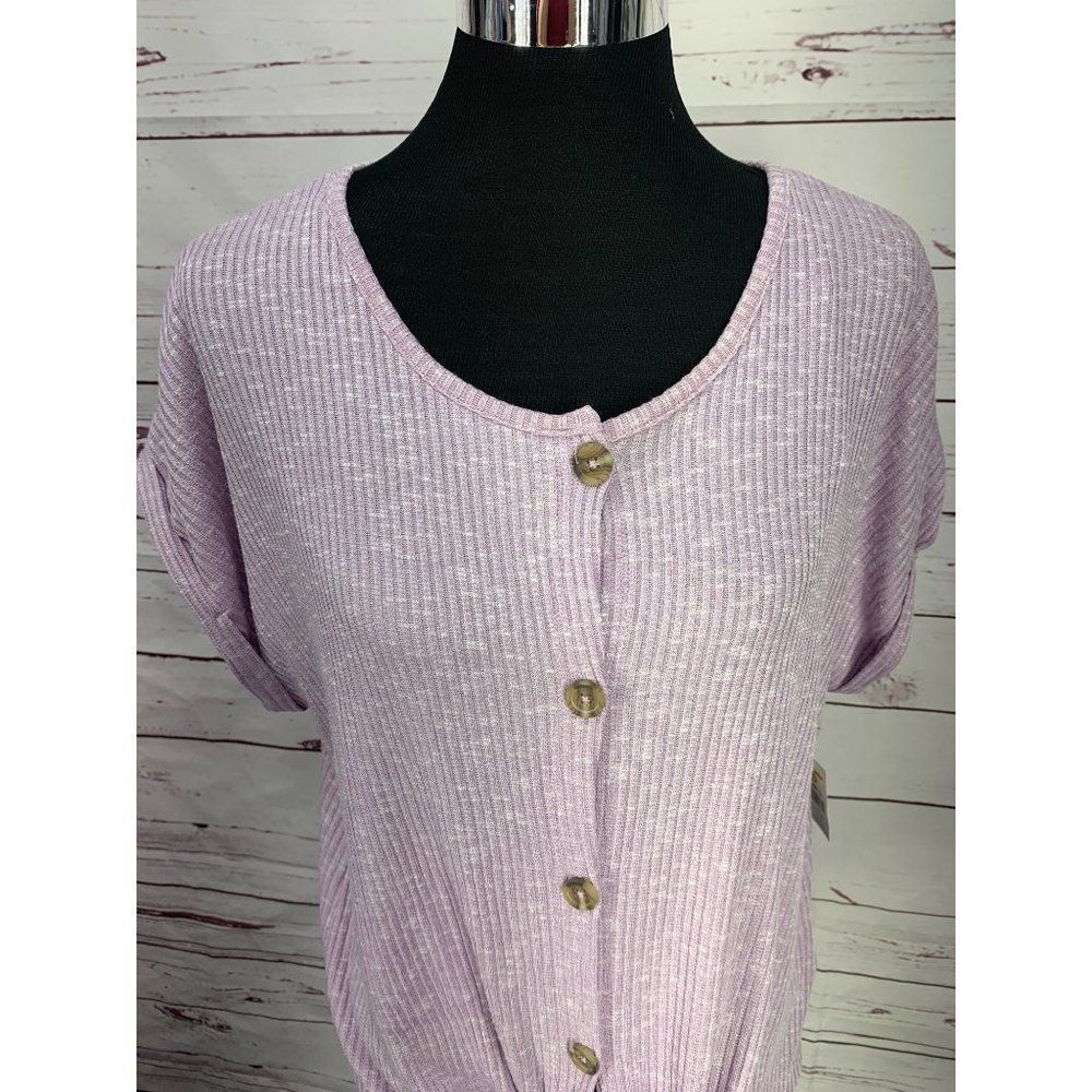 Bobbie Brooks Ladies Knot Front Button Front Lavender Size L Blouse - Picture 5 of 7